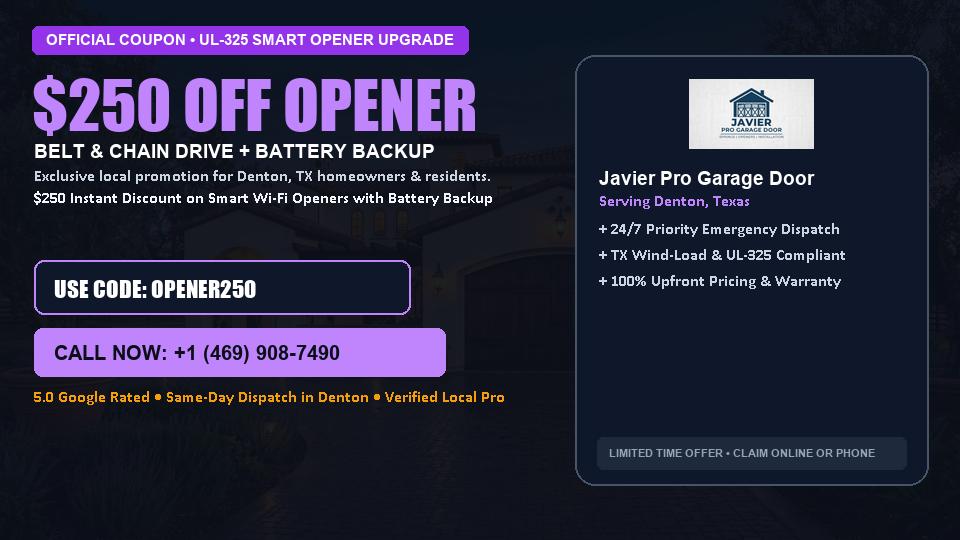 $250 OFF Smart Wi-Fi Garage Door Opener Installation in Denton, TX - Javier Pro Garage Door