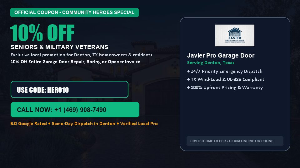 10% OFF Senior, Military & First Responder Discount in Denton, TX - Javier Pro Garage Door