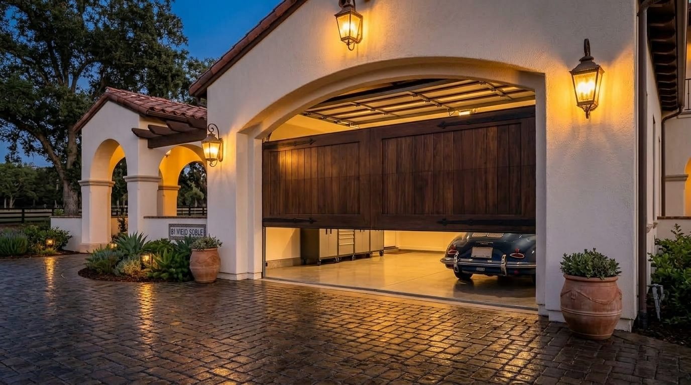 Javier Pro Garage Door Garage Door Gliding Open Revealing Warm Illuminated Interior